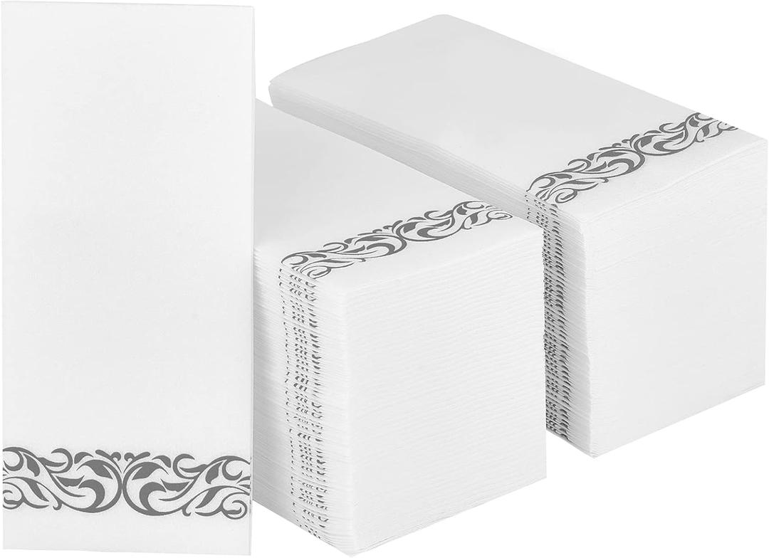 200 Pack Guest Towels Disposable Bathroom, Soft and Linen Feel Disposable Hand Towels, Decorative Bathroom Napkins for Party, Dinners, Wedding, Silver