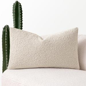 MIULEE Textured Boucle Throw Pillow Cover Beige Accent Solid Lumbar Pillow Case Decorative Soft Pack of 1 Couch Cushion Chair Sofa Bedroom Livingroom Home Decor