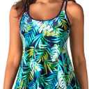 Womens Flowy Tankini Tops Only - Modest Bathing Suit Loose Fit Swimsuit Swim Tops No Bottom 2025 Blue Leaves, M