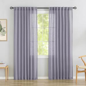 Lavender Purple Linen Back Tab Curtains 90 Inches Long 2 Panels Set for Dining Cottage- Soft Light Weight Airy Semi Privacy Sheer Curtains Hooks Rod Pocket Light Filtering Curtains 52 x 90 Inch Length