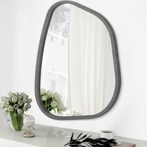 Asymmetrical Mirror for Wall Decor Large 20"x16" Modern Oval Wooden Framed Wall Mirror Unique Shape Wall Mounted Vanity Artistic Wavy Mirror Decorative for Living Room Bedroom Bathroom (Ash)