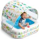 QPAU Baby Pool with Detachable Canopy for Sun Protection, 35" x 10" Portable Inflatable Kids Pool with Padded Bottom, Kiddie Pool & Ball Pit with Handles for Backyard and Indoor, Ages 1-3 (Blue)