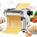 Dyna-Living Electric Pasta Maker Noodle Maker Machine Dough Spaghetti Roller Pressing Machine Thickness Adjustable Stainless Steel 135W for for Home Family Use (1.5mm round noodle+4mm flat noodle)