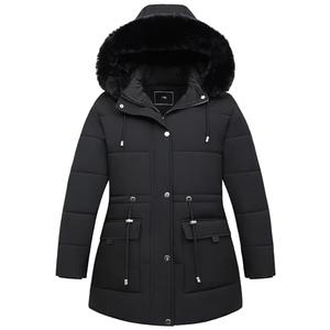 Pefflarge Women's Plus Size Down Coat Parka Jacket | Waterproof, Windproof, Detachable Hood, Thicken for Winter Warmth (2XL, Black)