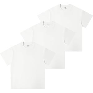 Heavyweight Cotton T-Shirts for Men Women Unisex Short Sleeve Tees Crewneck Tops Loose Casual (White, L)