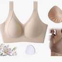 Women's Ribbed Push Up Adjustable Wireless Bra, Comfortable Breathable Seamless Support Lift Bra, Large