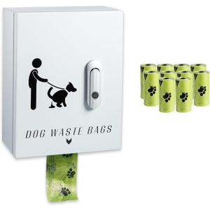 Outdoor Dog Poop Bag Dispenser for Yard, Wall Mount Metal Waste Bag Dispenser with Lock Waterproof Doggy Bag Holder for Pet Waste Stations Holds 20 Rolls Dog Waste BagsGray