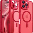 CANSHN Magnetic Compatible with iPhone 16 Pro Case, Upgraded [Full Camera Protection] [Compatible with Magsafe] [Translucent Matte] Shockproof Protective Phone Case Cover 6.3 Inch - Red