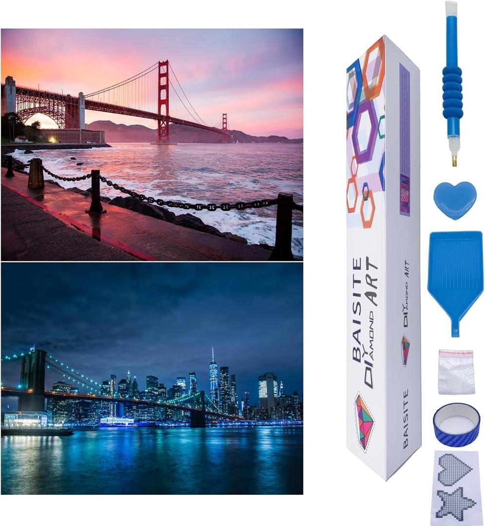 BAISITE Diamond Art Kits for Adults Beginners,2 Pack Round 5D Paint with Diamonds Pictures Full Drill Cross Stitch Home Wall Decor DIY Crafts Kits(12x16 Inches) BSTDPK827-828