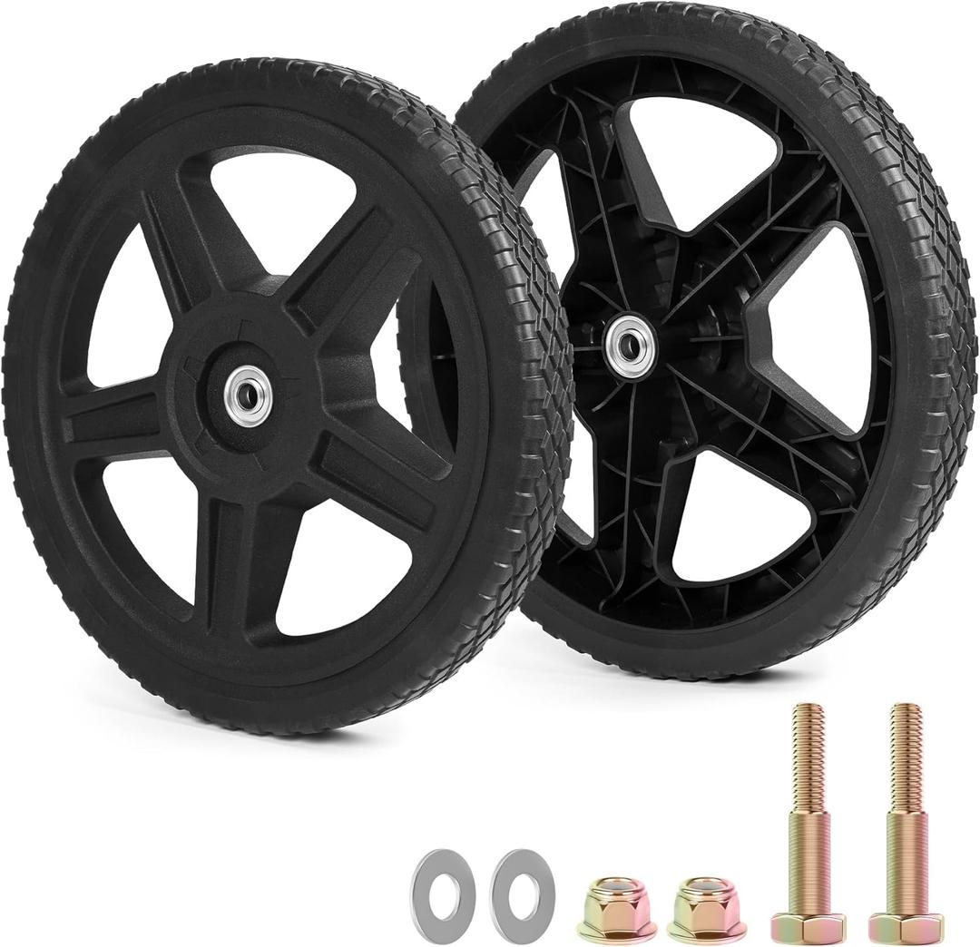 14 Inch Lawn Mower Wheels Kits Universal 14" Push Mower Wheels with 1/2" Bearing, Bolts & Nuts, Plastic Replacement Tires for Most Standard Garden Tiller, Pressure Washer, Handtruck, 2 Pack (Black) 14 Inch Lawn Mower Wheels Kits Universal 14" Push Mower Wheels with 1/2" Bearing, Bolts & Nuts, Plastic Replacement Tires for Most Standard Garden Tiller, Pressure Washer, Handtruck, 2 Pack (Black)