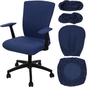 Tallew 4 Pcs Office Chair Covers Set Computer Universal Protective Stretchable Chair Seat Covers Desk Armrest Slipcovers Pads Office Cushion Backrest for Rotating (L,Navy Blue)