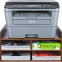 PAG 3 Tier Desktop Printer Stand with Storage, Paper Storage Holder Rack for Desk, Wooden Printer Organization for Home/Office, Antique Brown (Model 2)