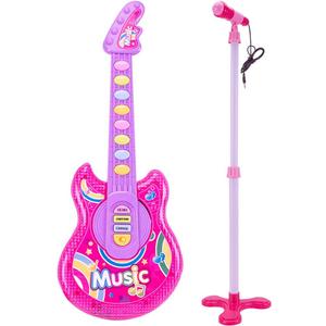 Coherny Microphone Guitar Musical Set for Kids Guitar Toy with Microphone Electric Guitar with Music Lights and Sounds Multiple Modes for Boys and Girls Gift Kits 19Inch (Pink)