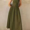 PRETTYGARDEN Maxi Dresses for Women 2026 Summer Casual Sleeveless Patchwork Flowy Vacation Sundress Knit Long Work Tank Dress (Army Green, Small)
