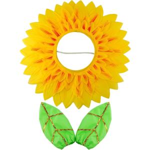 Dingion Funny Sunflower Halloween Costume Yellow Flower Headgear with 2 Pieces Green Gloves for Halloween Sun Cosplay(22.8 Inches)