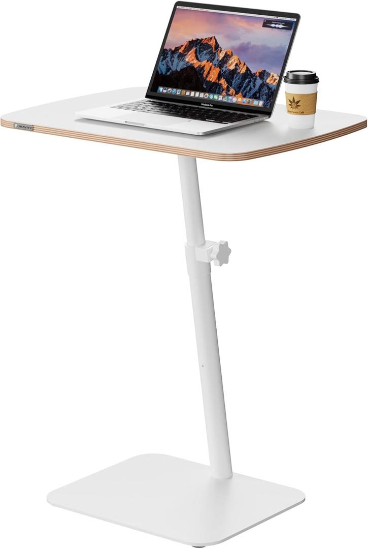 Height Adjustable End Table - Small Couch Side Table for Small Spaces Modern C Shaped bedside End Table That Slide Under, White Wood Laptop TV Tray Table with Metal Base, Living Room Bathroom Home Use