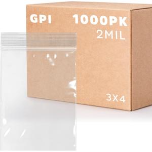 Clear Plastic Reusable Zip Bags - Bulk GPI Case of 1000, 3" x 4" 2 mil Thick Strong & Durable Poly Baggies With Resealable Zip Top Lock For Travel, Storage, Packaging & Shipping.