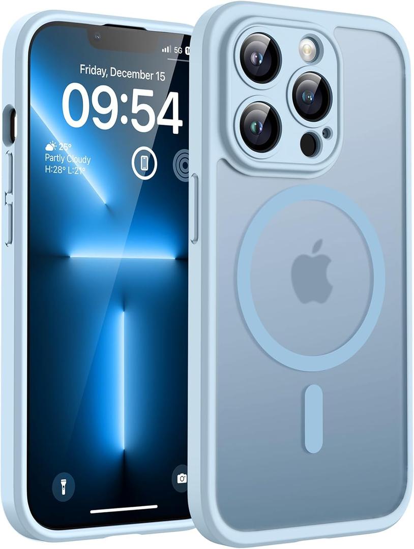 TOCOL Magnetic for iPhone 13 Pro Case Upgraded Full Camera Protection Compatible with Magsafe Drop Protection Translucent Matte Back Bumper Phone Cover 6.1-InchLight Blue