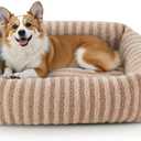 MIXJOY Dog Bed Medium Size Dog, Washable Medium Dogs Bed with Removable Cover, Soft Rectangle Doggy Ded Fluffy Plush Faux Fur Pet Bed with Anti-Slip Bottom, 30"x24"x8", Beige