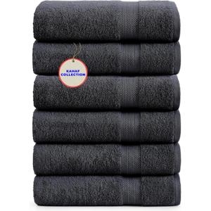 KAHAF COLLECTION 100% Cotton Bath Towels, 24x48 Pack of 6 Towels, Quick Dry, Highly Absorbent, Soft Feel Towel, Gym, Spa, Bathroom, Shower, Pool, Luxury Soft Towels (Grey, 24x48-6 Pack)
