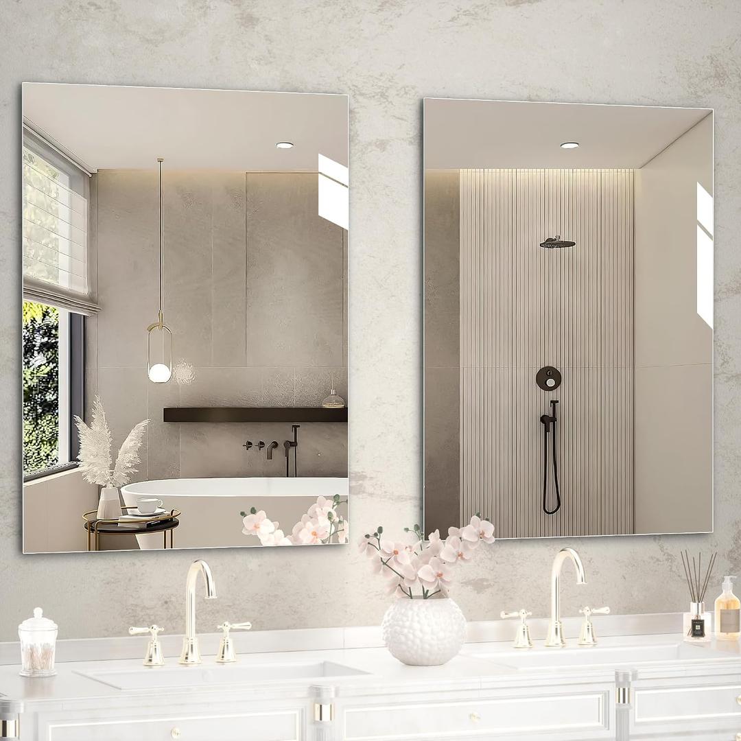 Hasipu 2-Pack 32" x 24" Bathroom Mirror, Mirrors for Sink, Frameless Mirror, Rectangle Mirror for Bathroom, Modern, Horizontal or Vertical