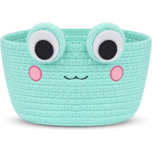 Small Storage Basket, Cute Baby Toy Storage Basket, Frog Cotton Rope Woven Baskets for Nursery, Blanket Basket Organize Laundry Baby Towels for GiftCat Dog Bin Toys