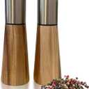 Salt and Pepper Grinder Set,Stainless Steel Manual Salt and Pepper Mill,Adjustable Thickness,Suitable For Kitchen,Barbecue,Picnic,2 Packs (7 inch, golden wood)