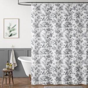 jinchan Vintage Floral Shower Curtain Waterproof Fabric Botanical Flower Plant Shower Curtains for Bathroom Elegant Luxury with 12 Hooks Eden Black 70x72 Inches