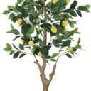 5FT Artificial Lemon Tree with Pot - 60" Fake Lemon Tree with White Tall Planter, Faux Lemon Plant with Realistic Fruits and Silk Leaves, Artificial Plants Indoor for Home Office Kitchen Decor