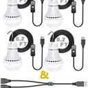 4 Pack USB LED Camping Lantern, 8.2 ft Extra Length Cord Tent Light with USB Y-Cable, Portable LED Bulb for Garage, Warehouse, Car, Truck, Fishing Boat, Room Emergency Light, White