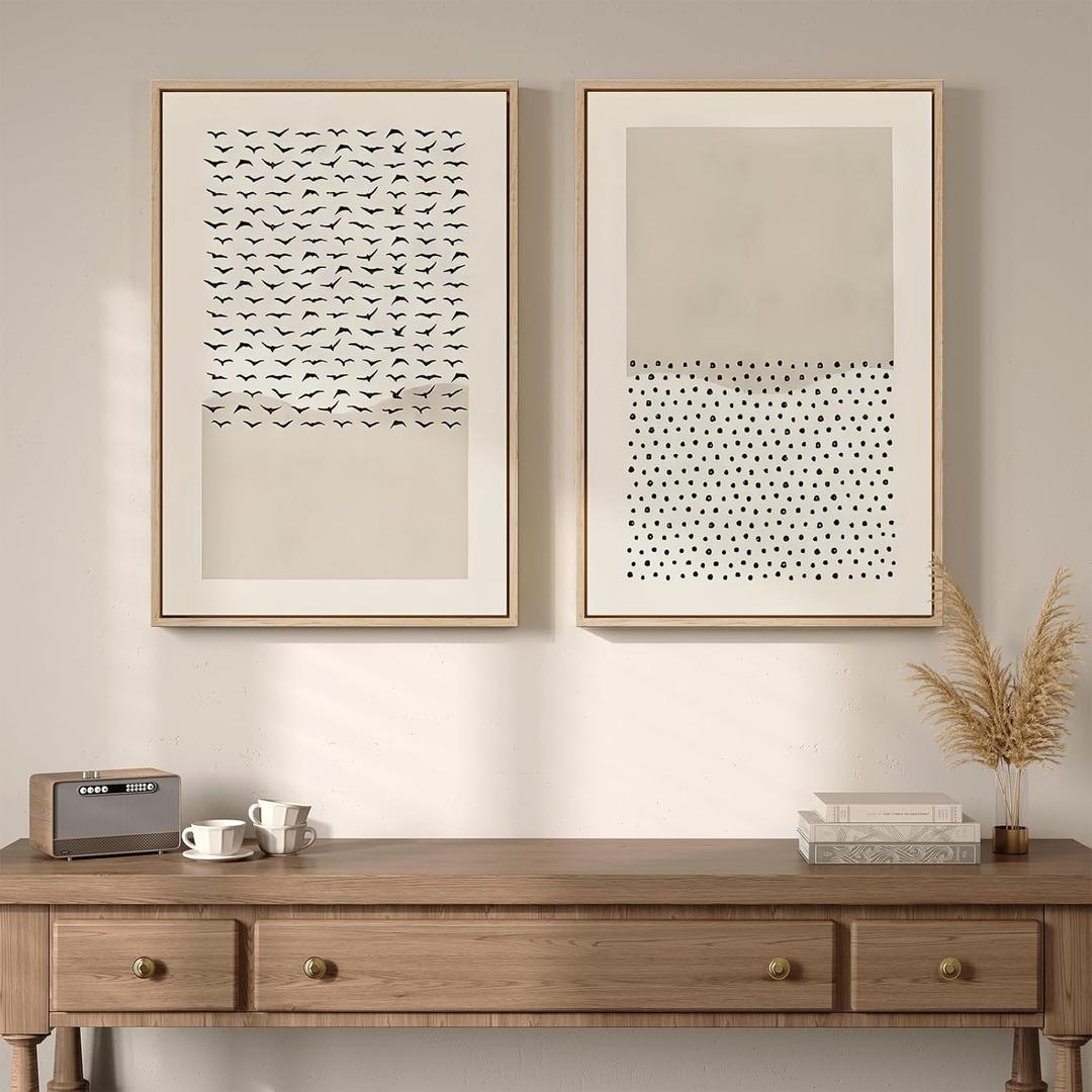 Framed Minimalist Christian Wall Art, Set of 2 Neutral Beige Biblical Prints, Abstract Artwork Decor for Living Room, Bedroom, Office, Prayer Room Decor, 16x24 Inch