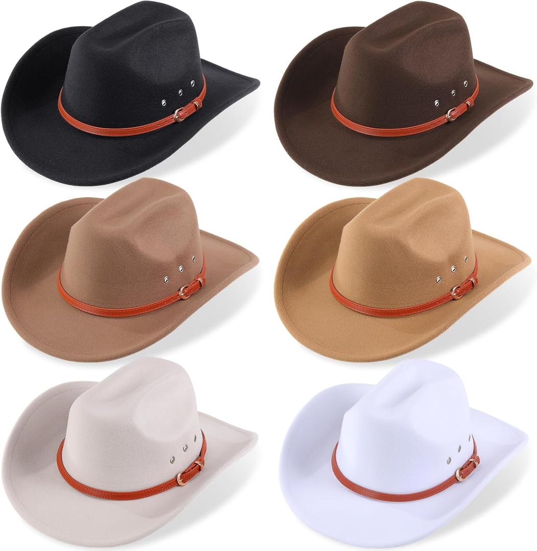 Cowboy 22 to 22.8 Inches Hat Felt Wide Brim Cowgirl Hat with Belt Classic Outdoor Western Style for Women Men Adult (Brown)