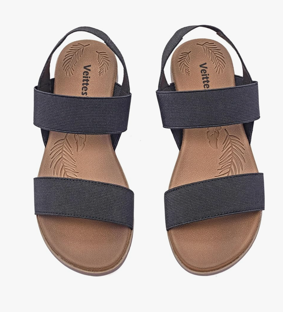 Veittes Women's Flat Slide Sandals-Adjustable Double Elastic Bands,Crossover Straps,Fashion Casual Summer Flat Sandals Size 12
