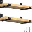 LuckIn 8 Inch Wall Shelf Brackets (Fit 7.25" Board) 4-Pack, Heavy Duty Black Iron, Mantel, Kitchen, Bathroom Floating Shelf Hardware