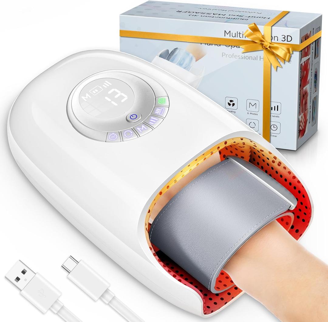SKRFORM Hand Massager with Heat and Compression, Hand Massage for Arthritis and Carpal Tunnel Relief, 6 Modes Pressure Point Therapy, Blowing Wrist Massager, Finger & Palm Kneading, Gifts for Mom Dad