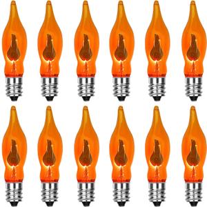 12 Pack Flicker Flame Light Bulbs, C18 Halloween Orange Flame Replacement Bulbs E12 Candelabra Base Light Bulbs for Electric Window Candles Halloween Indoor Outdoor String Lights , 1 Watt, 120 Volts