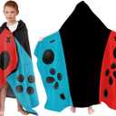 Game Controller Hooded Towel for Kids - Wearable 30"x50" Flannel Poncho, Gamer Toddler Beach Towels for Pool, Travel, Swim - Ultra Absorbent Quick Dry Birthday Gift for Boys, Teens (Blue/Black/Red)