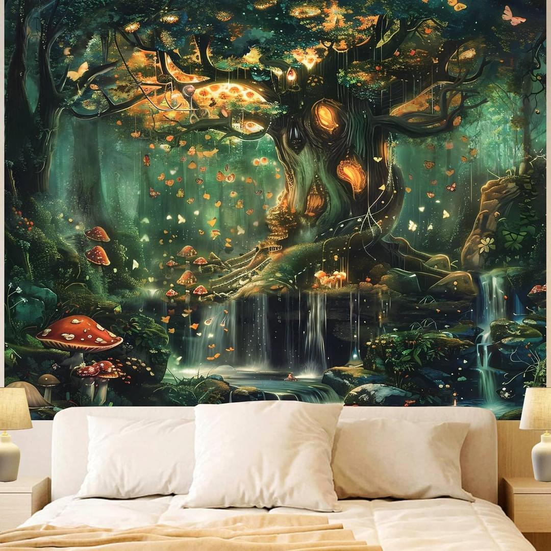 Apdidl Forest Wall Tapestry for Bedroom, Nature Green Tree of Life Tapestries Wall Hanging, Fairy Tales Magical Landscape Backdrop Tapestry for Living Room Dorm Decor (51" x 60")