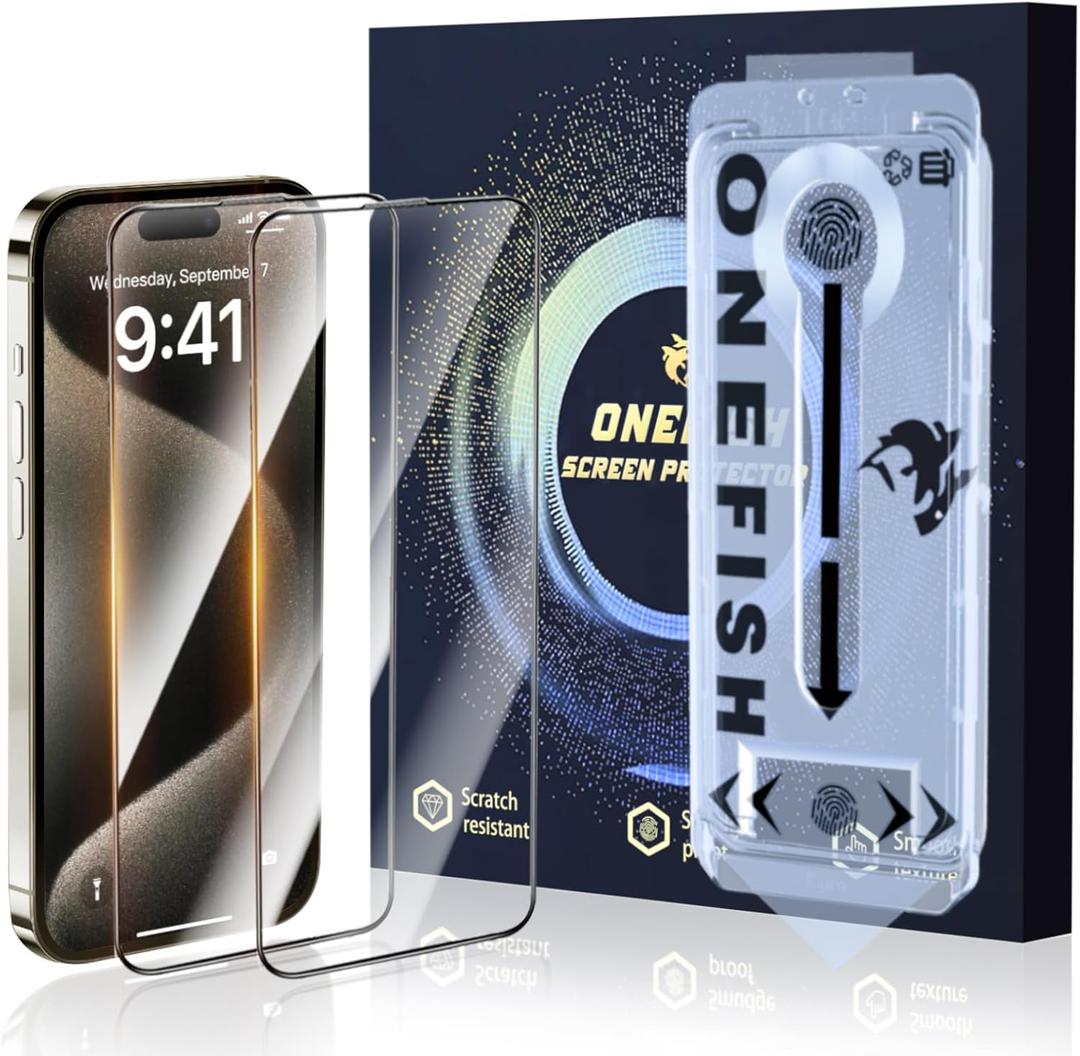 OneFish Screen Protector for iPhone 16 Pro, HD Clear, Full Edge Coverage 6.3" 16 Pro,Scratch Resistant, Bubble Free, Easy Installation, Auto Dust-Elimination, 2 Pack