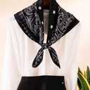 ANDANTINO 100% Mulberry Silk Scarf -21 Lightweight Square Neckerchief  Breathable Digital Printed Scarves with Gift Packed (Star-black)