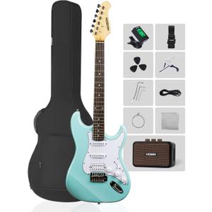 MOSEN 39" Electric Guitar Set, HSS Coil Split, w/Amp, Bag, Capo, Ice Blue