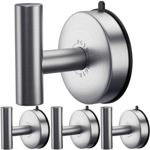 DGYB Large Suction Cup Hooks for Shower Set of 2- Brushed Nickel Towel Hooks for Bathrooms - Stainless Steel Removable Wall Hooks - 15 Lb Heavy Duty Hanging