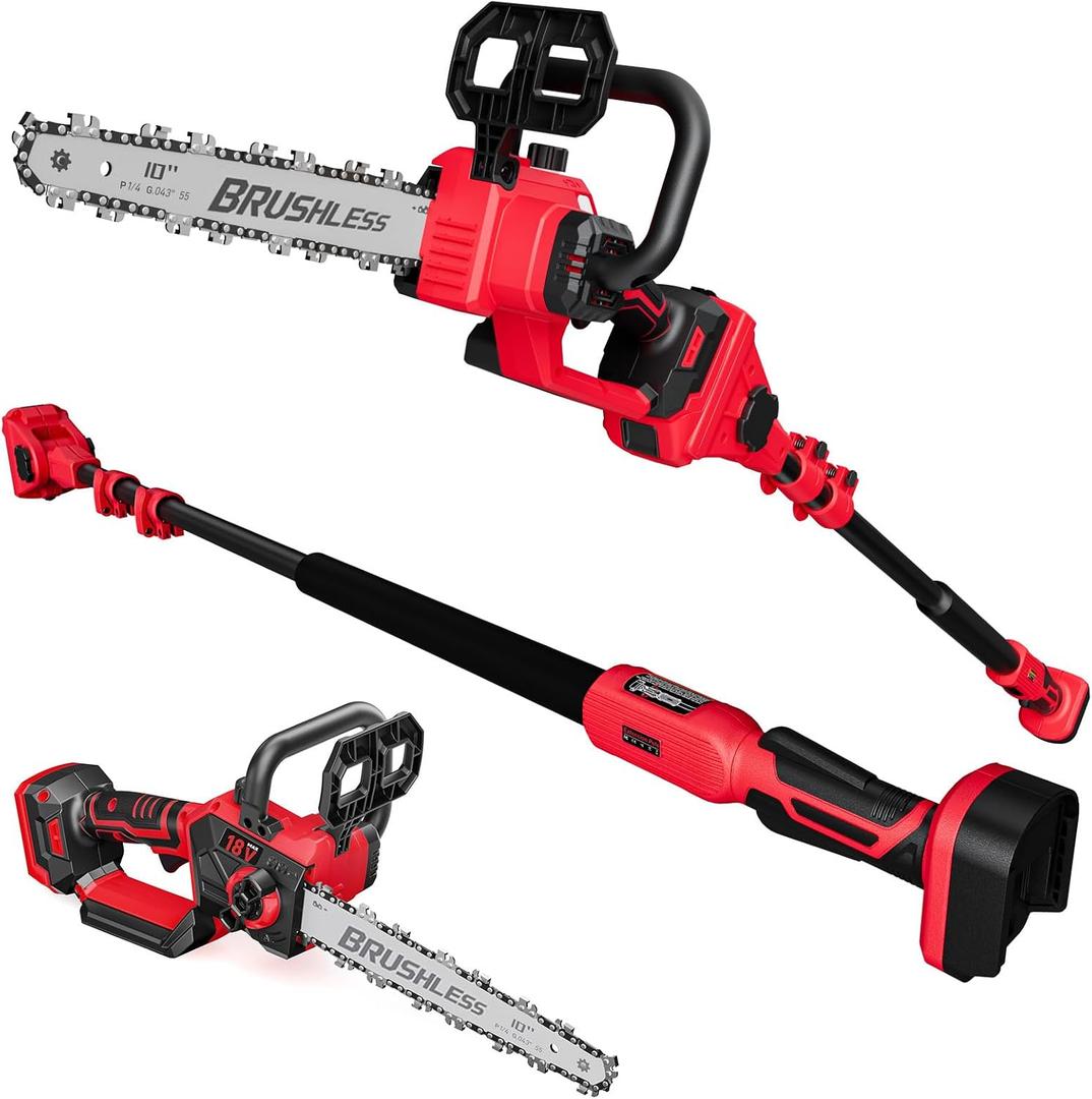 2-IN-1 Cordless 10-Inch Pole Saw And Chainsaw Compatible with Milwaukee 18V Battery, Total Reach of Max 15ft, Auto Oiling, Electric Pole Saw for Tree Trimming Pruning (Battery NOT Included)