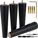 Black Round Furniture Legs - Premium Mid Century Legs for Sofa, Chair, Table, Dresser, Bed, Cabinet, Ottoman - Our Wooden Legs Are Easy To Install & Include Installation Hardware - Set of 4, 8 Inches