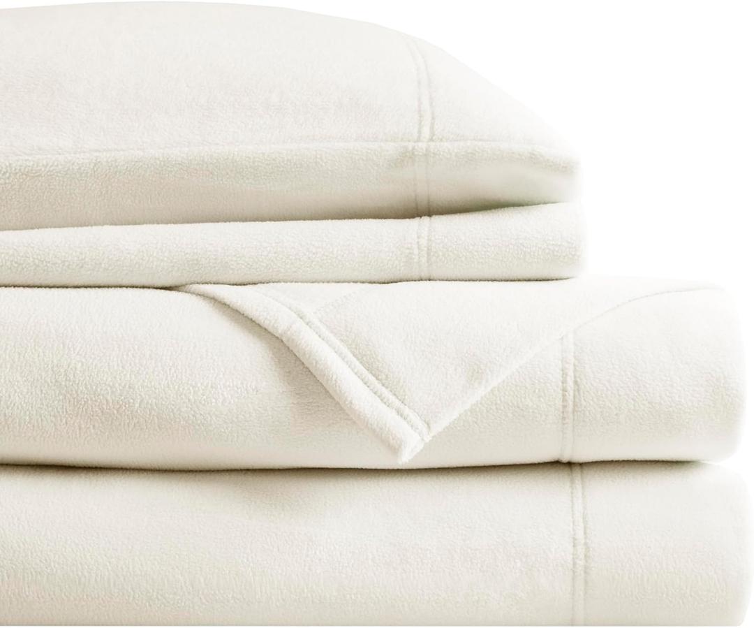 Sleep Philosophy Micro Fleece Sheets King Size Bed Set 4 Piece, Ivory