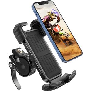 Bike Motorcycle Phone Mount,[Super Stable Metal] Bike Motorcycle Phone Holder with Security Lock, Bicycle Phone Mount with Soft Cushion & Adjustable Clip Compatible with 4.7''-6.8'' Phone(1 pack)
