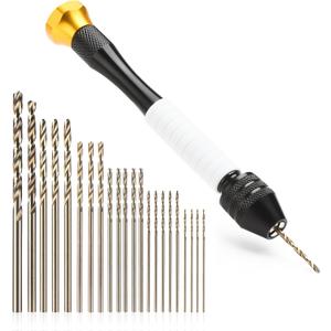 Pin Vise Hand Drill Manual with 22pcs Micro Drill Bits Set0.6mm-2.5mmProfessional Rotary Craft Mini Drills for Jewelry Making Supplies Resin Wood Plastic Miniature