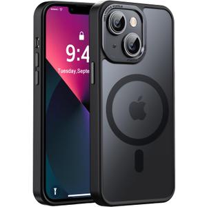 Newfuture Designed for iPhone 13 Case & iPhone 14 Case with Magnetic [13 FT Military Drop Protection] [Compatible with Magsafe] Slim Translucent Shockproof with Anti-Fingerprint Phone Case, Black