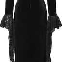 Women Morticia Halloween Dress Long Sleeve Off Shoulder Maxi Dress (Black, L)