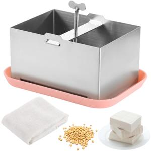 Tofu Press, 304 Stainless Steel Tofu Presser, Tofu Maker with Gauze & Drip Tray, Vegan Tofu Presser for Firm or Extra Firm Tofu, Tofu Making Tool Kit